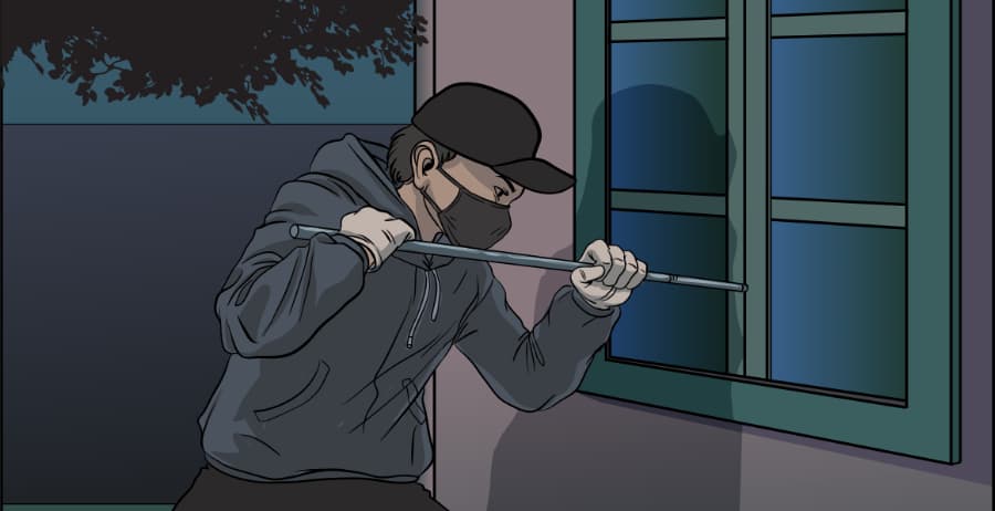 Illustration of burglar forcing entry through a window in Amarillo